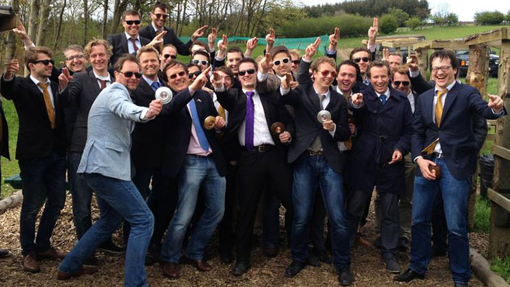 One of our groups following the clay (and appreciating their clay pigeon shooting trophies